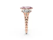 Fancy Pink Marquise Cut Diamond Three-Stone Ring Set in Rose gold with Braided Band