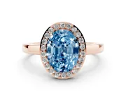 Fancy Blue Oval Cut Diamond Halo Ring Set in Rose gold with Solitaire Band and Prong Setting