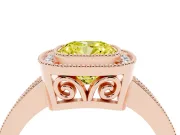 Fancy Yellow Cushion Cut Diamond Halo Ring Set in Rose gold with Pavé Band and Milgrain-Edged Prongs