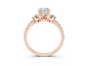 Three-Stone Cushion Cut Diamond Pavé Band Ring Set in Rose gold with Prong Setting