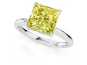 Fancy Yellow Princess Cut Diamond Solitaire Engagement Ring Set in White gold with Prong Setting and Polished Band