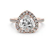 Heart-Shaped Raised Halo Engagement Ring Setting | Pave Band | Rose Gold