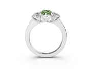 Fancy Green Three-Stone Marquise Cut Diamond Ring Set in White gold with Matching Prong Settings and Plain Band