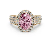 Oval Pavé Engagement Ring Setting for a Fancy Pink Lab-Grown Diamond | Wide Three-Row Band | Yellow Gold