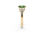Fancy Green Oval Cut Diamond Cluster Ring Set in Yellow gold with Round Accent Stones and Prong Setting on a Plain Band