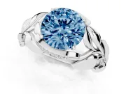 Fancy Blue Round Cut Diamond Leaf-Inspired Engagement Ring Set in Platinum with Round Accents