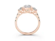 Cushion Cut Three Stone Engagement Ring Setting | Accented Shoulders | Rose Gold