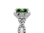 Fancy Green Asscher Cut Diamond Halo Twist Band Solitaire Ring Set in White gold with Prong-Set Center Stone