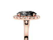Fancy Black Oval Cut Halo Round Diamond Solitaire Ring Set in Rose gold with Pavé Band and Prong Setting