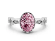 Fancy Pink Oval Cut Diamond Milgrain Marquise Twist Band Ring Set in Silver with Prong Setting