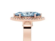 Fancy Blue Marquise Cut Diamond Halo Ring Set in Rose gold with Pavé-Lined Split Shank Band
