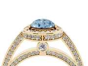Fancy Blue Pear Cut Diamond Halo Pavé Split Shank Ring Set in Yellow gold with Prong Setting