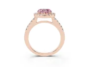 Fancy Pink Heart Cut Diamond Halo Pavé Solitaire Ring Set in Rose gold with Prong-Set Center Stone
