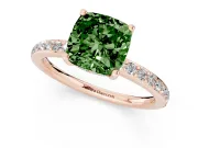 Fancy Green Cushion Cut Diamond Pavé Band Ring Set in Rose gold with Prong-Set Center Stone