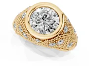 Round Vintage Bezel Engagement Ring Setting | Beaded Paisley Shoulders | Yellow Gold