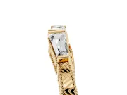 Baguette and Pear-Shaped Lab-Grown Diamond Milgrain Wedding Band | Chevron Sides | Yellow Gold