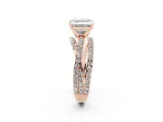 Asscher Cut Diamond Solitaire Twist Band Ring Set in Rose gold with Pavé Setting and Prong Head