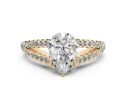 Pear-Shaped Graduated Pave Split Shank Engagement Ring Setting | V Split Shoulders | Yellow Gold