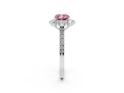 Cushion Cut Scalloped Halo Engagement Ring Setting for a Fancy Pink Lab-Grown Diamond | Single Row Pave | White Gold
