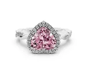 Fancy Pink Heart Cut Diamond Halo Twisted Band Ring Set in Platinum with Prong Setting