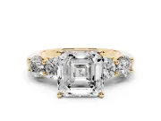 Asscher Cut Five Stone Engagement Ring Setting | Prong Set Side Stones | Yellow Gold
