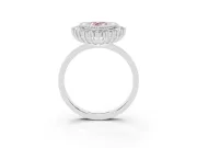 Fancy Pink Pear Cut Diamond Halo Ring Set in White gold with Milgrain Edge and Round Prong Setting