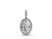 Oval Lab-Grown Diamond Halo Pendant Necklace | Sterling Silver
