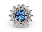 Round Floral Double Halo Engagement Ring Setting for a Fancy Blue Lab-Grown Diamond | Plain Band | Rose Gold