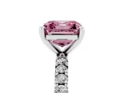 Fancy Pink Asscher Cut Diamond Pavé Band Solitaire Set in White gold with Prong Setting