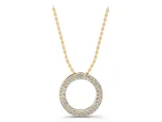 Round Lab-Grown Diamond Double Row Pavé Circle Pendant Necklace | Polished Rim | Yellow Gold