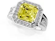 Asscher Cut Halo Engagement Ring Setting for a Fancy Yellow Lab-Grown Diamond | Split Shank | Sterling Silver