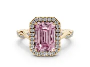 Emerald Cut Twist Halo Engagement Ring Setting for a Fancy Pink Lab-Grown Diamond | Yellow Gold