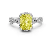 Radiant Cut Milgrain Halo Engagement Ring Setting for a Fancy Yellow Lab-Grown Diamond | Graduated Shoulders | Platinum