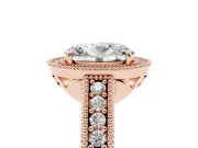 Oval Vintage Milgrain Halo Engagement Ring Setting | Carved Leaf Detail | Rose Gold