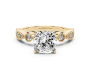 Cushion Cut Vintage Milgrain Solitaire Engagement Ring Setting | Bezel Accents | Yellow Gold