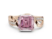 Asscher Cut Bypass Solitaire Engagement Ring Setting for a Fancy Pink Lab-Grown Diamond | Pavé Strands | Rose Gold