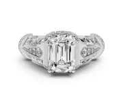 Emerald Cut Diamond Vintage-Inspired Milgrain Ring Set in White gold with Accent Split Shank