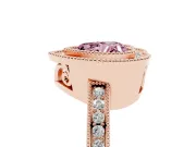 Fancy Pink Heart Cut Diamond Halo Ring Set in Rose gold with Pavé Band and Milgrain-Edged Prongs