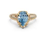 Pear-Shaped Hidden Halo Engagement Ring Setting for a Fancy Blue Lab-Grown Diamond | Triple Row Pavé Band | Yellow Gold