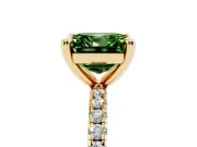 Fancy Green Asscher Cut Diamond Brilliant Solitaire Ring Set in Yellow gold with Pavé Band and Prong Setting