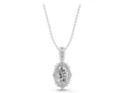 Oval Lab-Grown Diamond Art Deco Halo Pendant Necklace | Scalloped Frame | Sterling Silver
