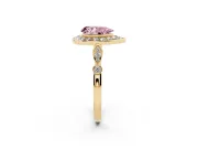 Pear-Shaped Halo Engagement Ring Setting for a Fancy Pink Lab-Grown Diamond | Bezel Station Shoulders | Yellow Gold
