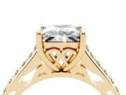 Princess Cut Graduated Pave Cathedral Engagement Ring Setting | Scroll Cut-Outs | Yellow Gold