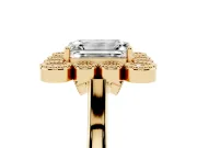 Emerald Cut Vintage Milgrain Bezel Cluster Halo Engagement Ring Setting | Plain Band | Yellow Gold