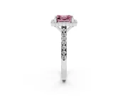 Asscher Cut Milgrain Floral Halo Engagement Ring Setting for a Fancy Pink Lab-Grown Diamond | Pavé Band | White Gold