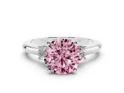 Round Three Stone Engagement Ring Setting for a Fancy Pink Lab-Grown Diamond | Round Side Stones | Platinum