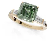 Asscher Cut Tapered Baguette Engagement Ring Setting for a Fancy Green Lab-Grown Diamond | Bar Set Sides | Yellow Gold