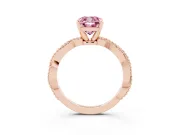 Fancy Pink Cushion Cut Diamond Solitaire Ring Set in Rose gold with Twisted Band and Bead Prong Setting