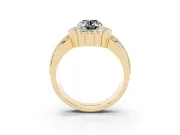 Oval Scalloped Halo Engagement Ring Setting for a Black Center | Double Row Band | Yellow Gold