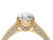 Marquise Vintage Hidden Halo Engagement Ring Setting | Milgrain Pave Band | Yellow Gold